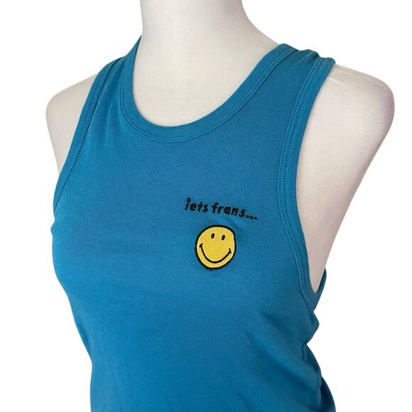 Urban Outfitters iets frans... Smiley Cropped Tank Top Blue NWT Womens Medium - Picture 8 of 11